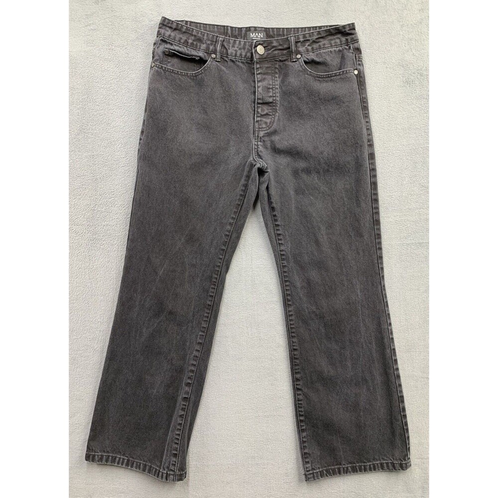 BooHoo Man Denim Jeans Men's Size 34 X 30 Black Button Fly Straight 100% Cotton